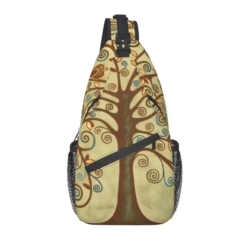sac à dos à bandoulière en cuir marron arbre de vie avec triquetra pour hommes, viking norse yggdrasil initié, sacs de poitrine pour la randonnée