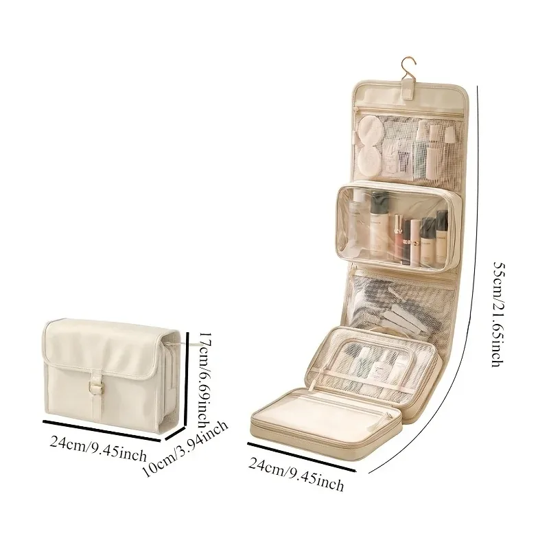 trousse de toilette suspendue grande capacité pour femme, organisateur de voyage imperméable avec séparation sec/humide, pochette de lavage pliable