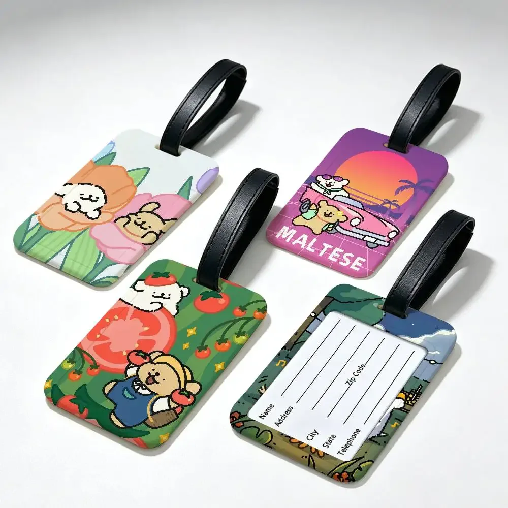 line cartoon p-puppys étiquette de voyage anti-perte en pvc, porte-carte d'informations, étiquette de bagage imperméable