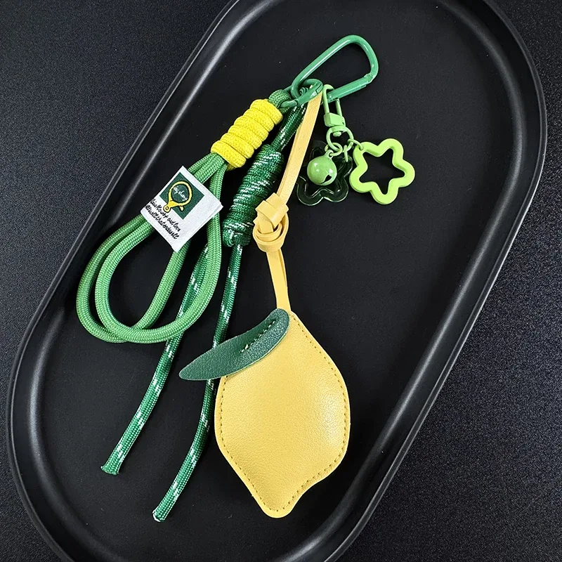 pendentif de sac à dos en cuir motif citron d'été, porte-clés en corde tressée en nylon, ornement décoratif