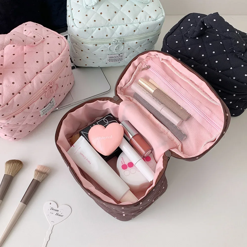 sac de maquillage à pois carrés style y2k, sac de voyage portable grande capacité pour filles, cadeaux d'anniversaire pour femmes
