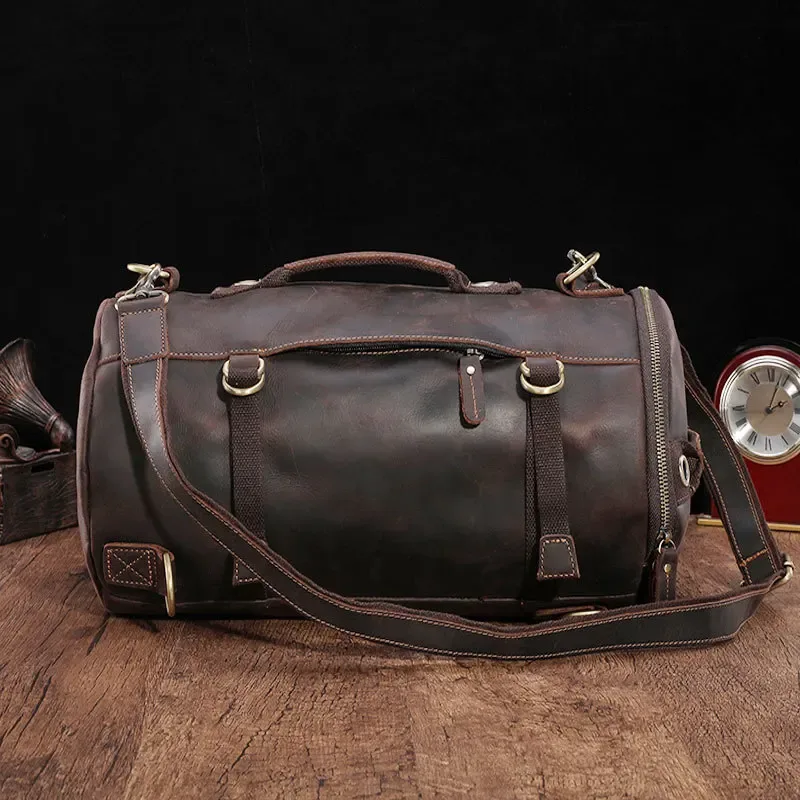 luufan design unique sac à dos en cuir pour hommes vintage crazy horse cuir seau sac à dos grand homme sac de voyage hommes sacs à dos