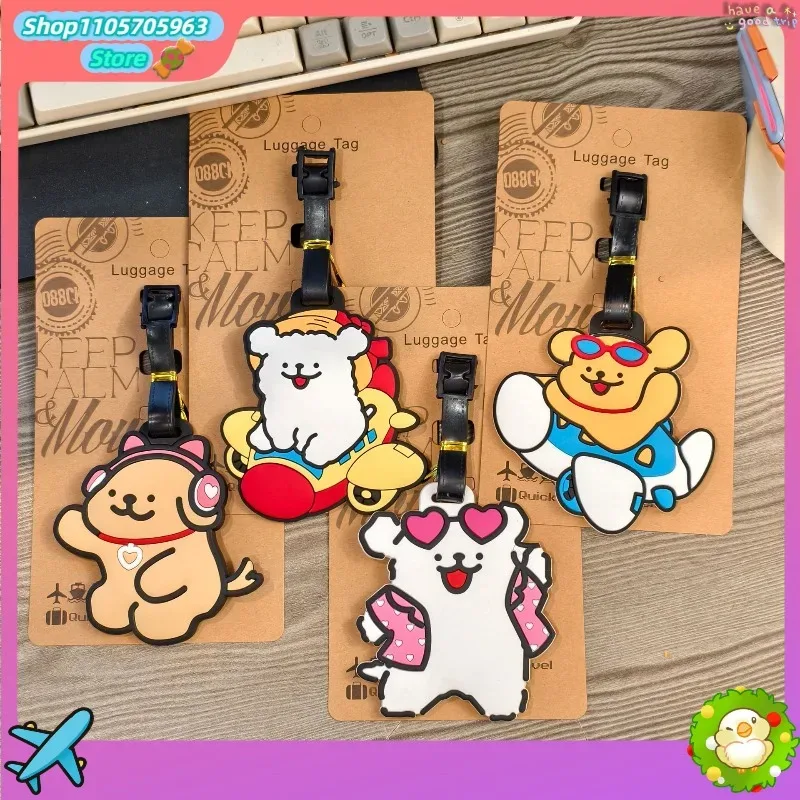 étiquette de bagage d88ck motif chien de dessin animé en pvc souple, pendentif de valise de voyage, accessoire