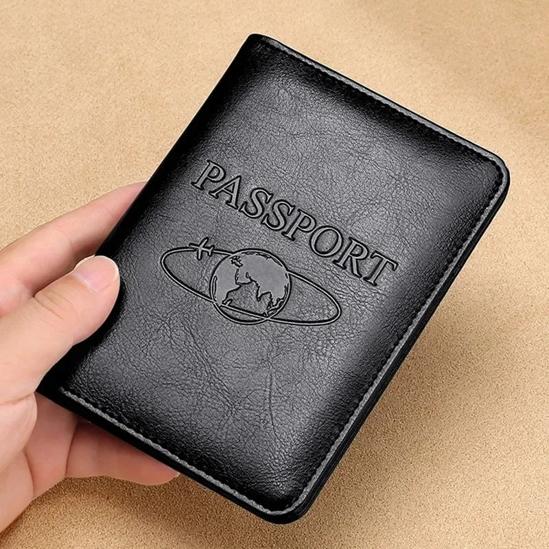 Couverture de passeport unisexe en cuir véritable, blocage RFID, porte-passeport pour hommes, étui pour carte d'identité, portefeuille de voyage pour Wowen