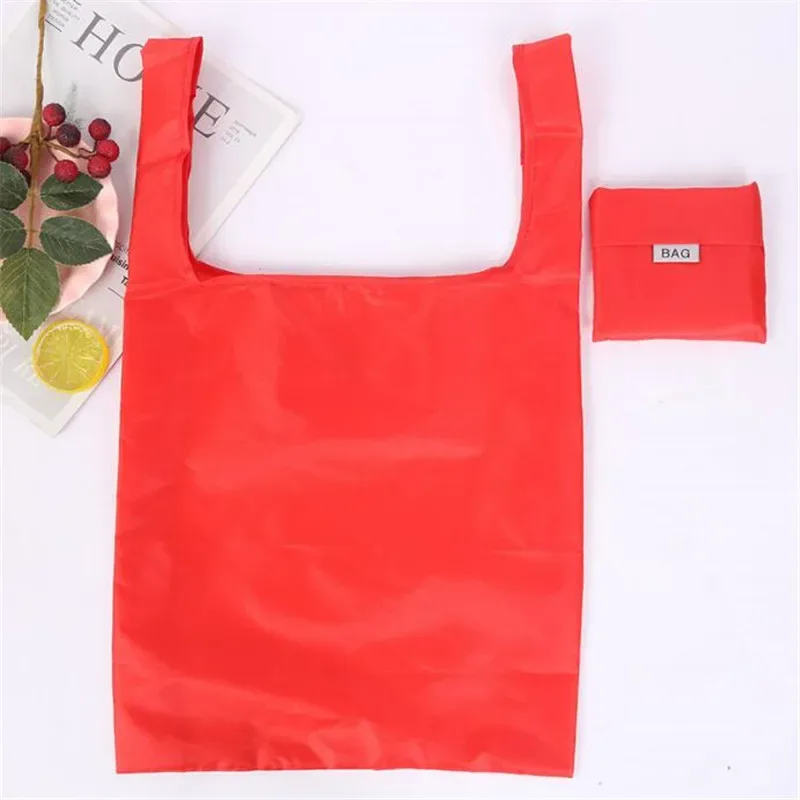 sac à provisions couleur unie écologique pliant réutilisable portable sac à bandoulière polyester pour voyage épicerie sac à provisions solide