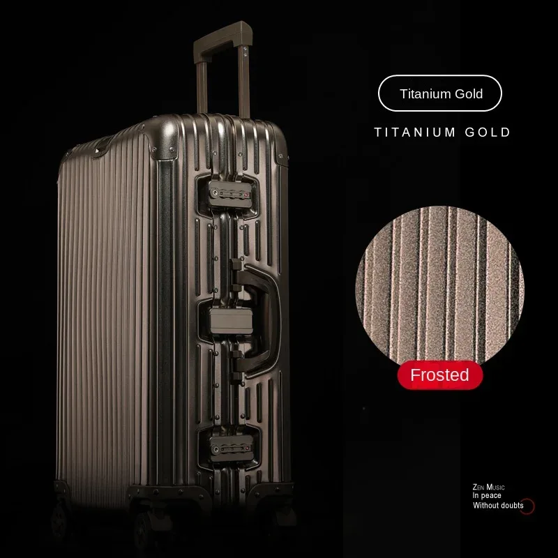 valise en alliage d'aluminium et de magnésium 100%, serrure tsa, boîtier de chariot à bagages embarqué en métal, valise de voyage classique brillante et givrée