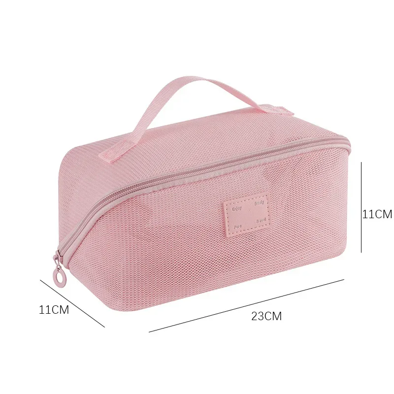 organisateur de toilette transparent de grande capacité, pochette de rangement cosmétique portable pour femmes, sac à maquillage respirant en maille