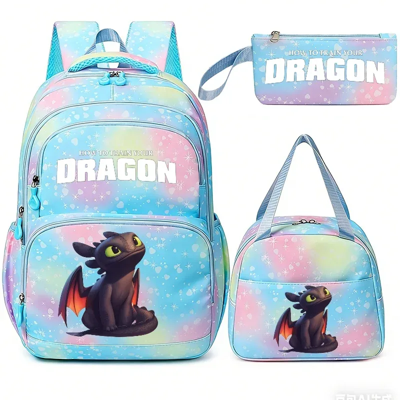 sacs à dos how to train your dragon, 3 pièces, pour femmes et hommes, trousse à crayons, pour adolescentes et garçons, grande capacité, sac à dos pour étudiants, mochilas