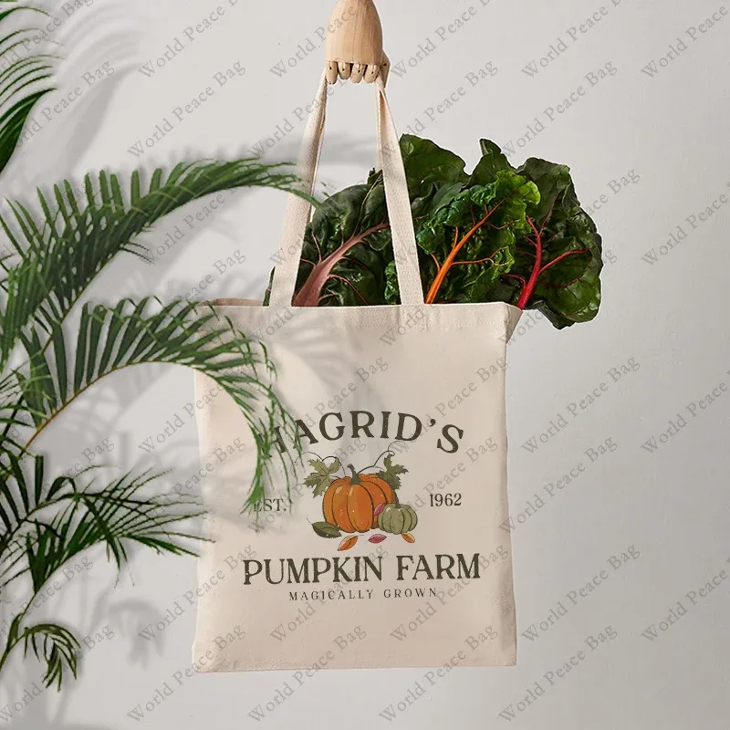 1 sac fourre-tout en toile à motif de ferme de citrouilles hagrid's est 1962, sac à bandoulière pour les voyages et les trajets quotidiens, sac de shopping réutilisable pour femmes