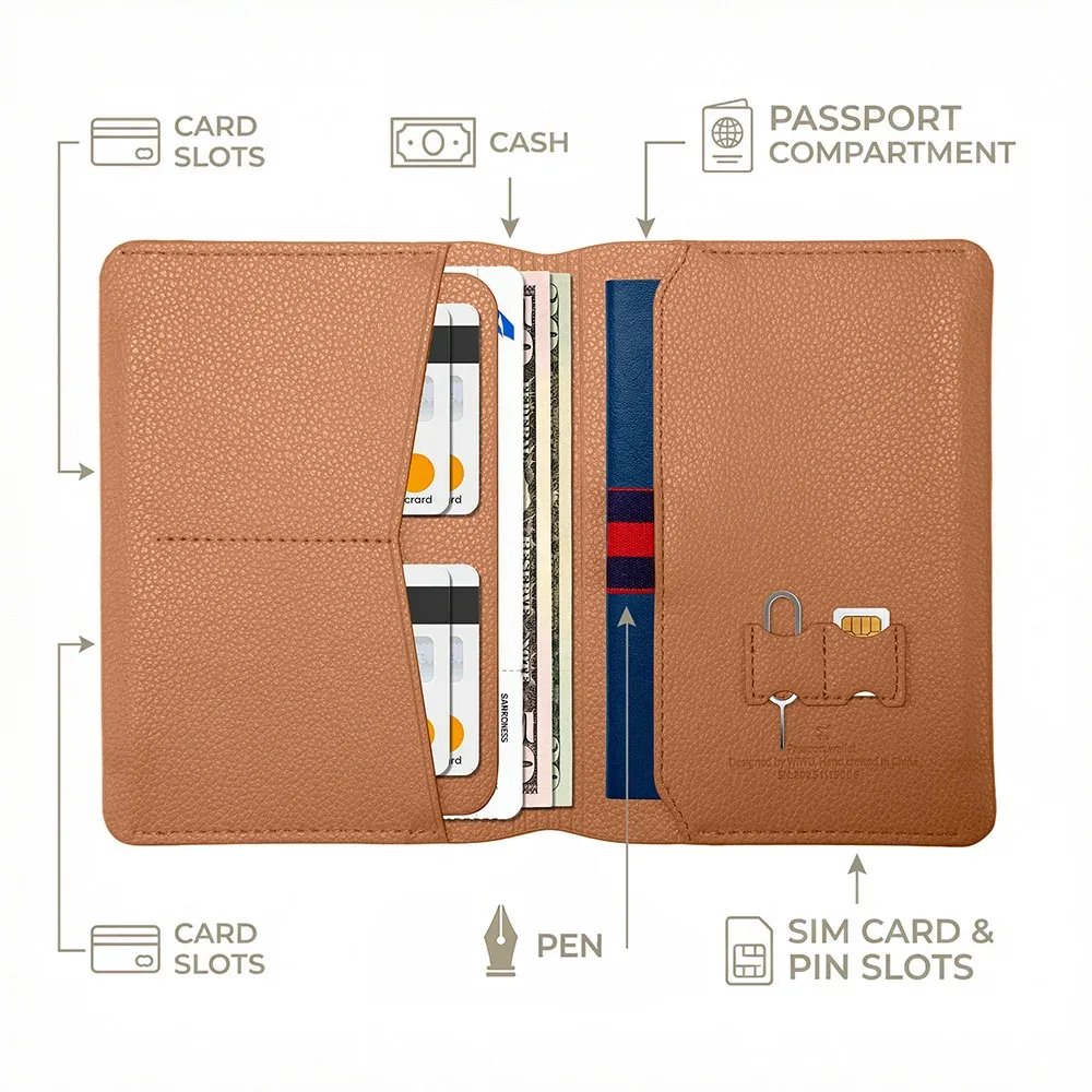 Portefeuille WiWU Master Passport RFID anti-contrefaçon en cuir PU, pochette de rangement douce pour la peau, sac de transport