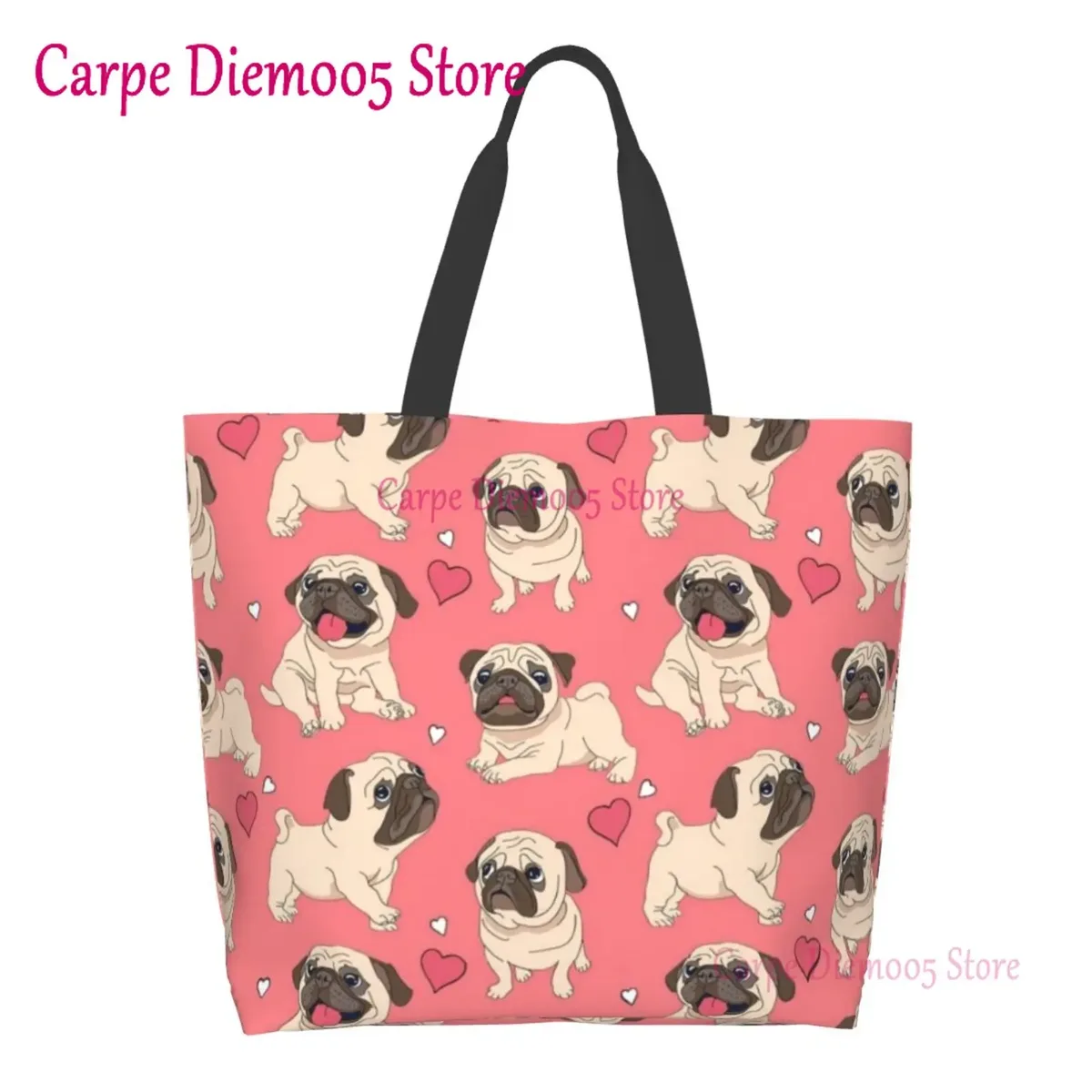 sac fourre-tout grande capacité pour femme, sac d'épicerie pour femme, bouledogues français mignons, initié