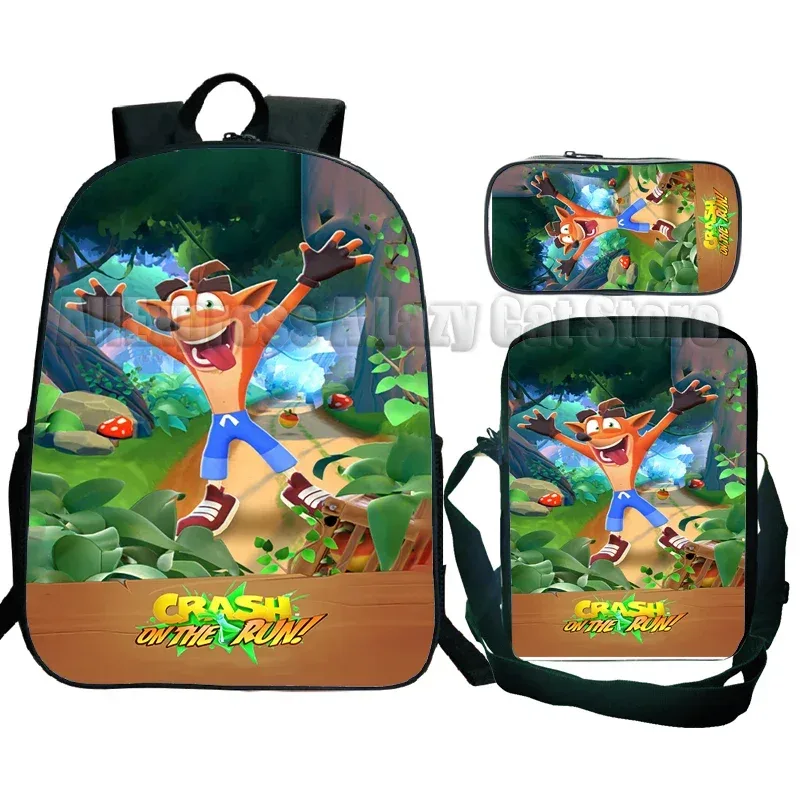 sac à dos crash bandicoot on the run 3 pièces pour élèves du primaire et du secondaire, sac à dos de dessin animé avec sac à bandoulière mochila