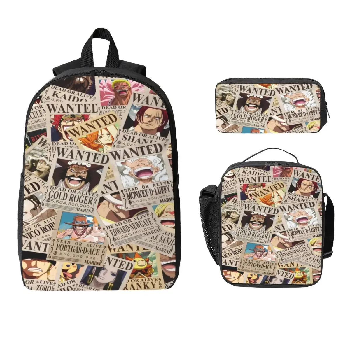 ensemble de 3 sacs à dos luffy one piece pour enfants, avec trousse à crayons, sac à livres et boîte à lunch pour les élèves.