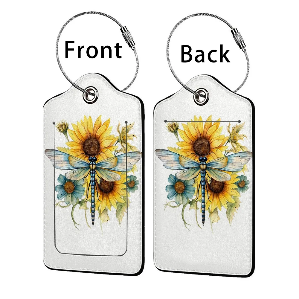 étiquette de bagage d'affaires en cuir estampillé tournesol, étiquette d'adresse de valise, étui d'embarquement de bagages, clip d'adresse d'identification de nom