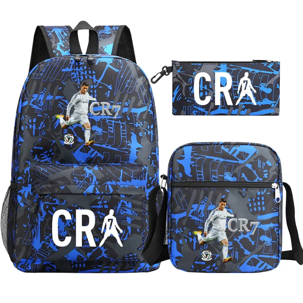 football cr7 cosplay sacs d'école sac à dos scolaire ordinateur portable adolescent garçons filles cartables 3 pièces/ensemble