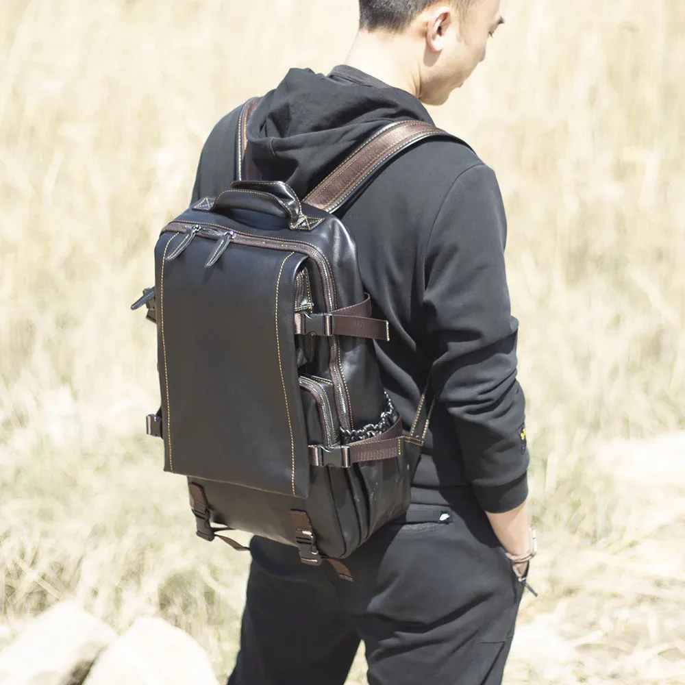 s.worker sac à dos décontracté en cuir véritable pour homme, grande capacité, sac de voyage pour ordinateur portable 15 pouces, sac d'école en cuir de vache, sac de week-end tendance