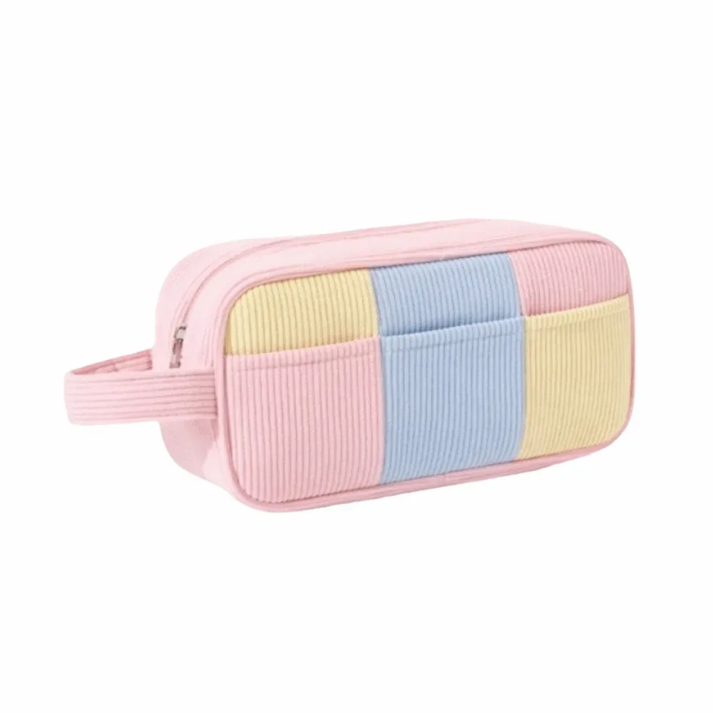 trousse de maquillage femme grande capacité motif rayé couleur macaron sac cosmétique portable à main étui de rangement maquillage