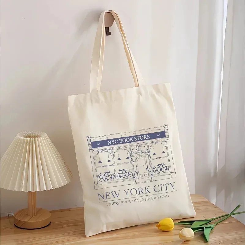 sacs à bandoulière imprimés new york pour femmes, sacs à main décontractés réutilisables pour filles, sac fourre-tout en toile pour femme, sac de shopping grande capacité