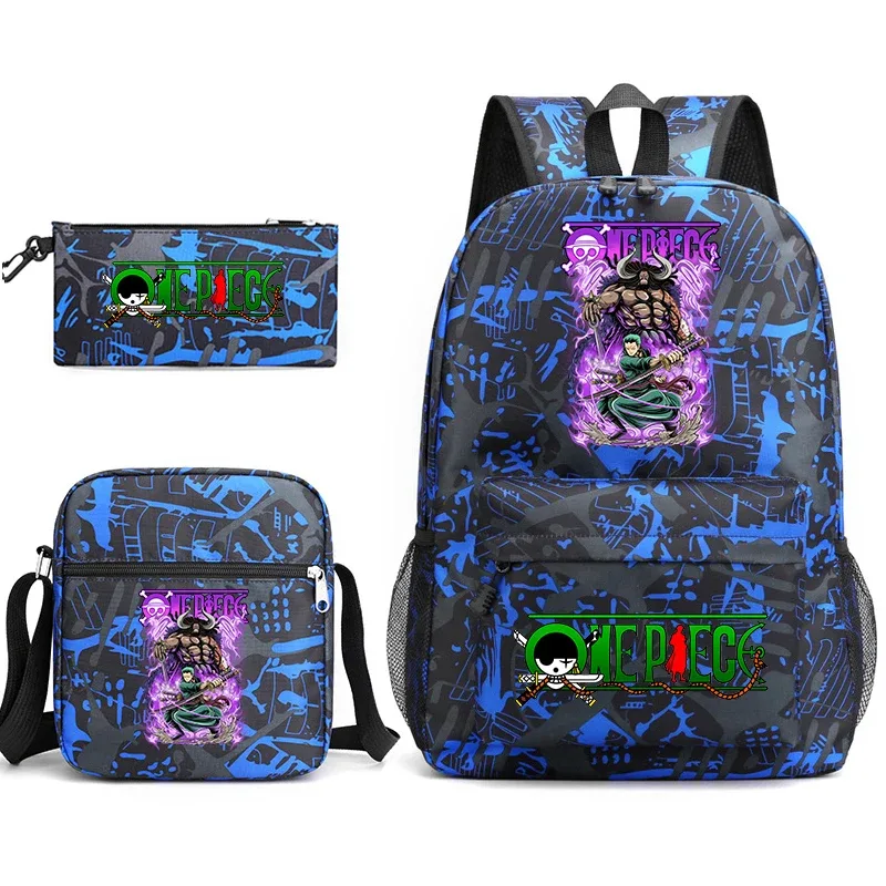 ensemble de sacs à dos pour étudiants imprimés one piece zoro, avec sac à bandoulière et trousse à crayons, pour enfants et adolescents, pour l'école, les voyages, légers