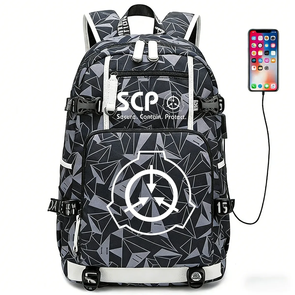 scp secure contain protect sac à dos pour fille et garçon, cartable, grande capacité, sac pour ordinateur portable, étanche, multifonction, chargement usb