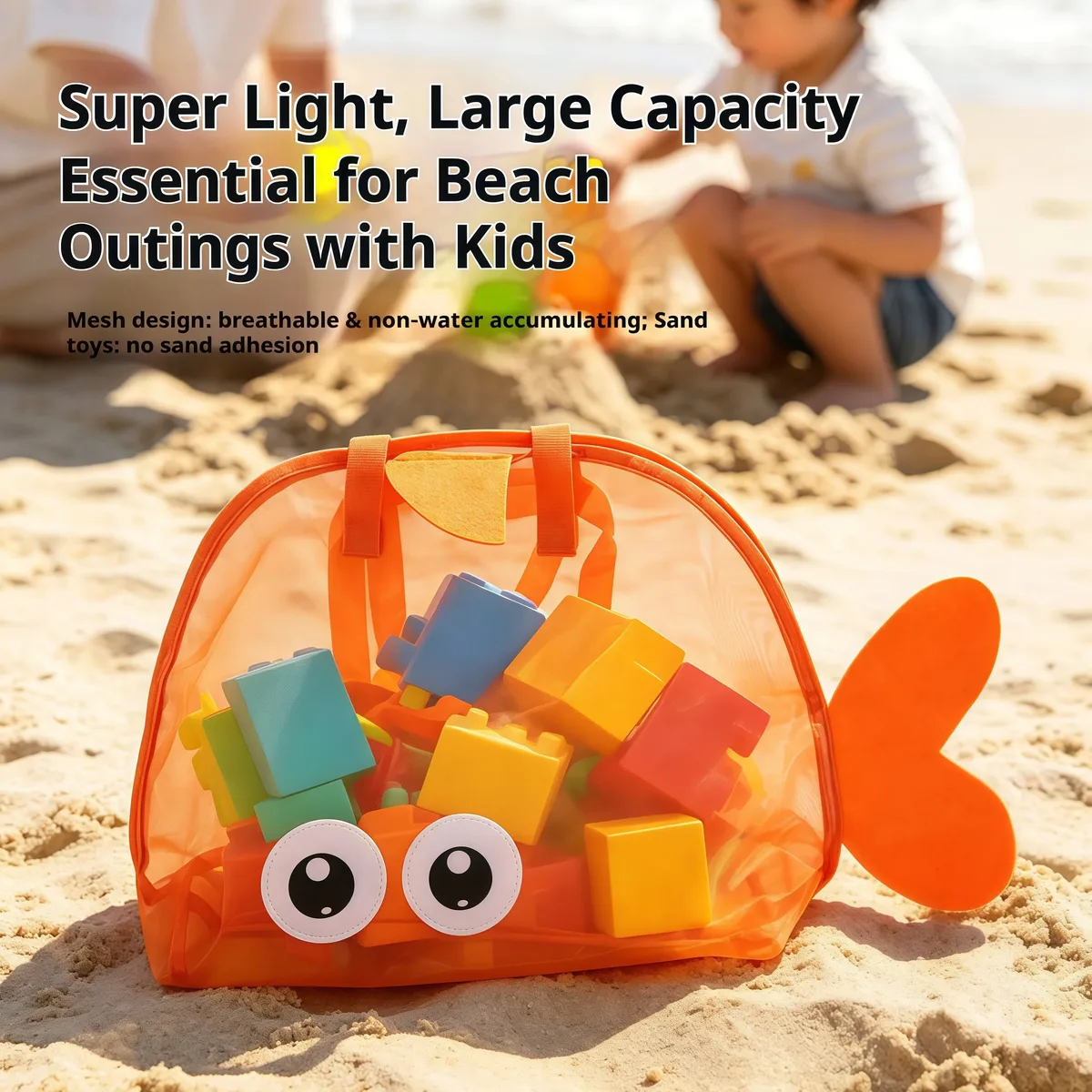 sac de plage en maille en forme de poisson pour enfants, sac de rangement léger pour jouets, sac à main portable pour enfants, organisateur d'été pour la plage et la piscine en extérieur