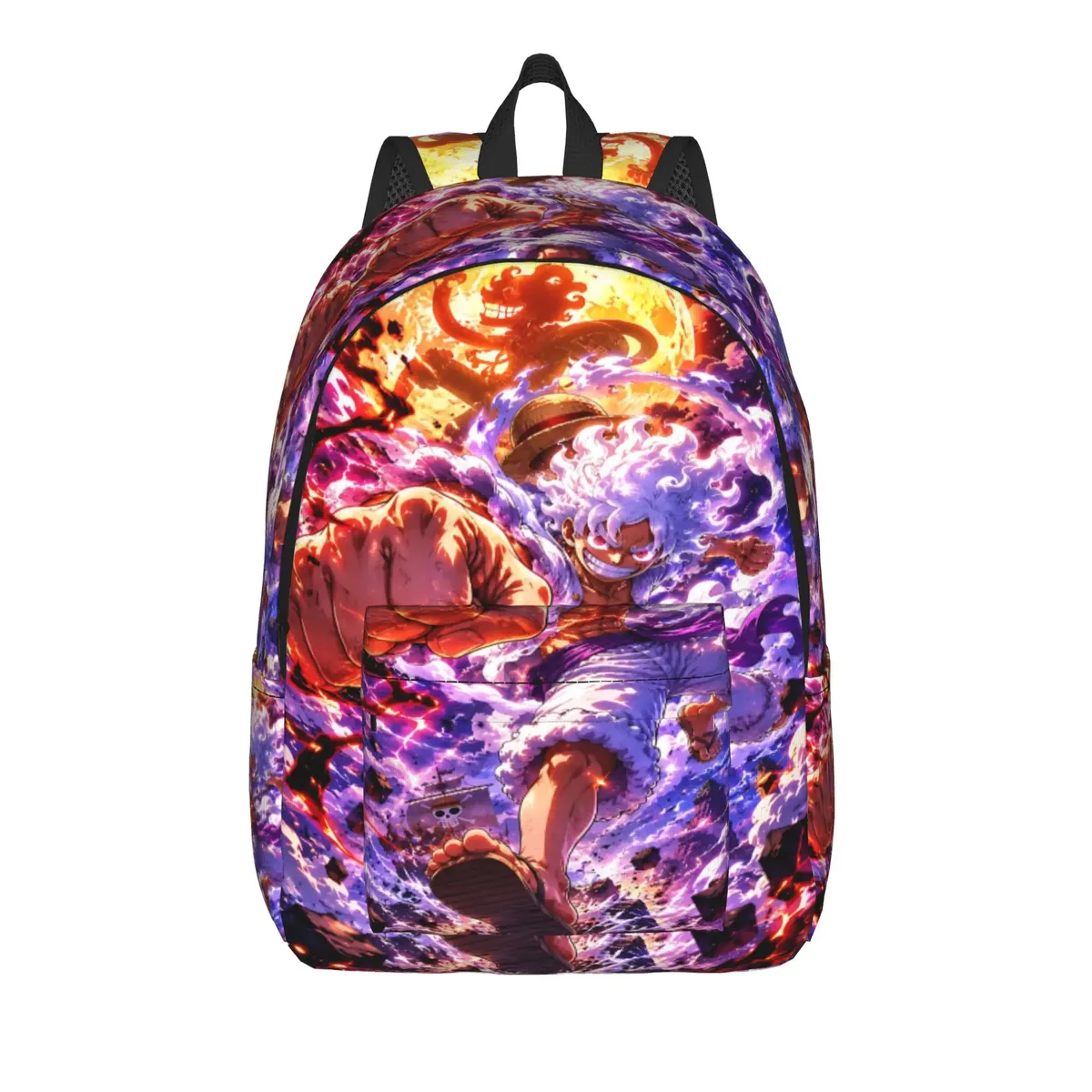 sac à dos one piece anime luffy gear 5, style shonen, avec compartiment à collation, fermeture éclair, pour le campus