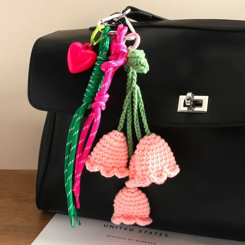 pendentif sac à dos en cuir pu tressé motif fleur, fraise, cerise, accessoire de sac, porte-clés de voiture, porte-clés fruit pour femme