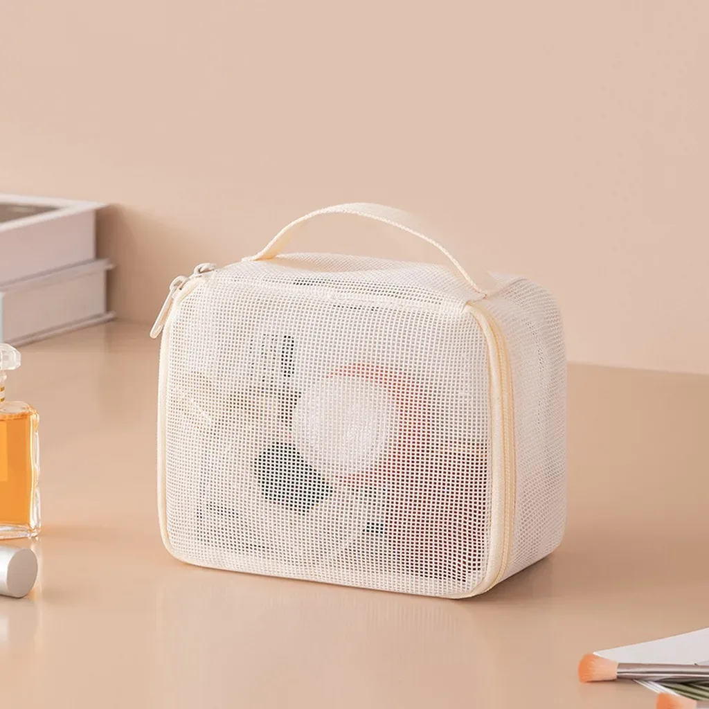 pochette de rangement portable, sac à cosmétiques en maille multi-usages, organisateur de maquillage respirant, trousse de toilette transparente pour la douche