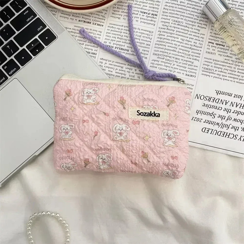 sac de maquillage imprimé en toile pour femmes, mignon, portable, style coréen, petits sacs à cosmétiques, étui de rangement de voyage, trousse de toilette