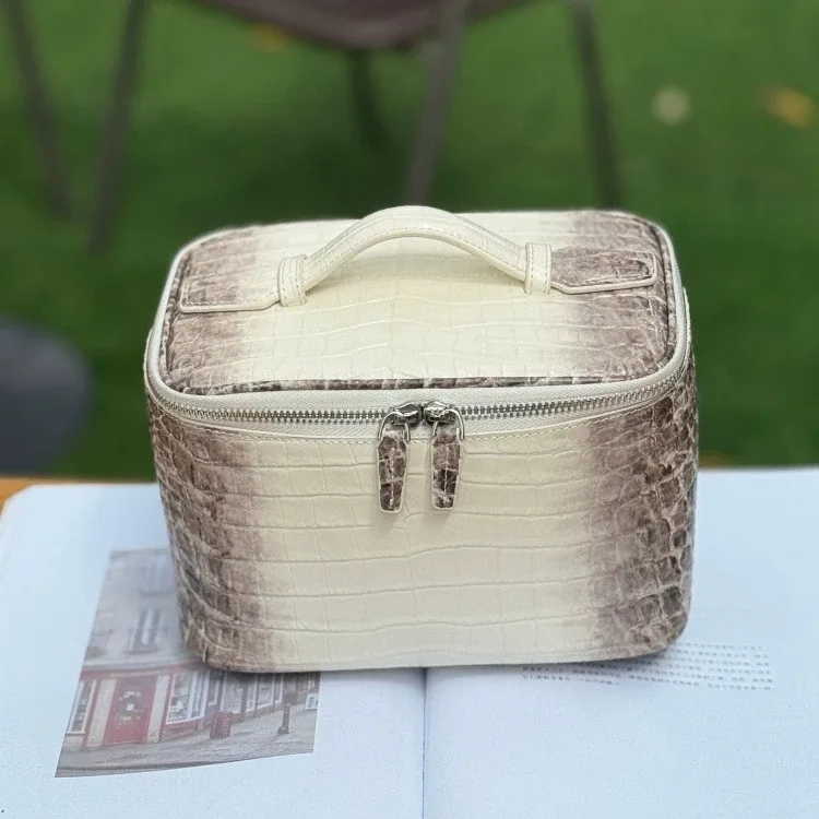 trousse de maquillage de luxe en cuir de crocodile gaufré, organisateur de toilette de voyage, pochette à cosmétiques portable, rangement pratique et durable pour femmes