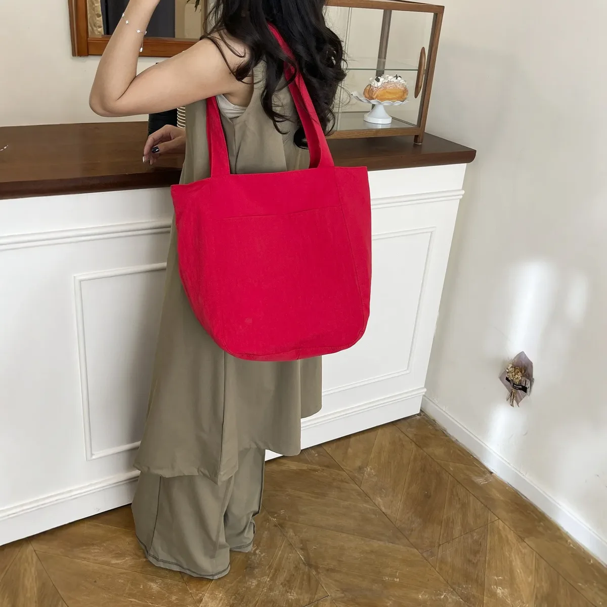 sac fourre-tout en coton lavé avec logo personnalisé, grand sac à bandoulière en toile souple, réutilisable, pour le shopping, les sorties quotidiennes, l'école et les voyages