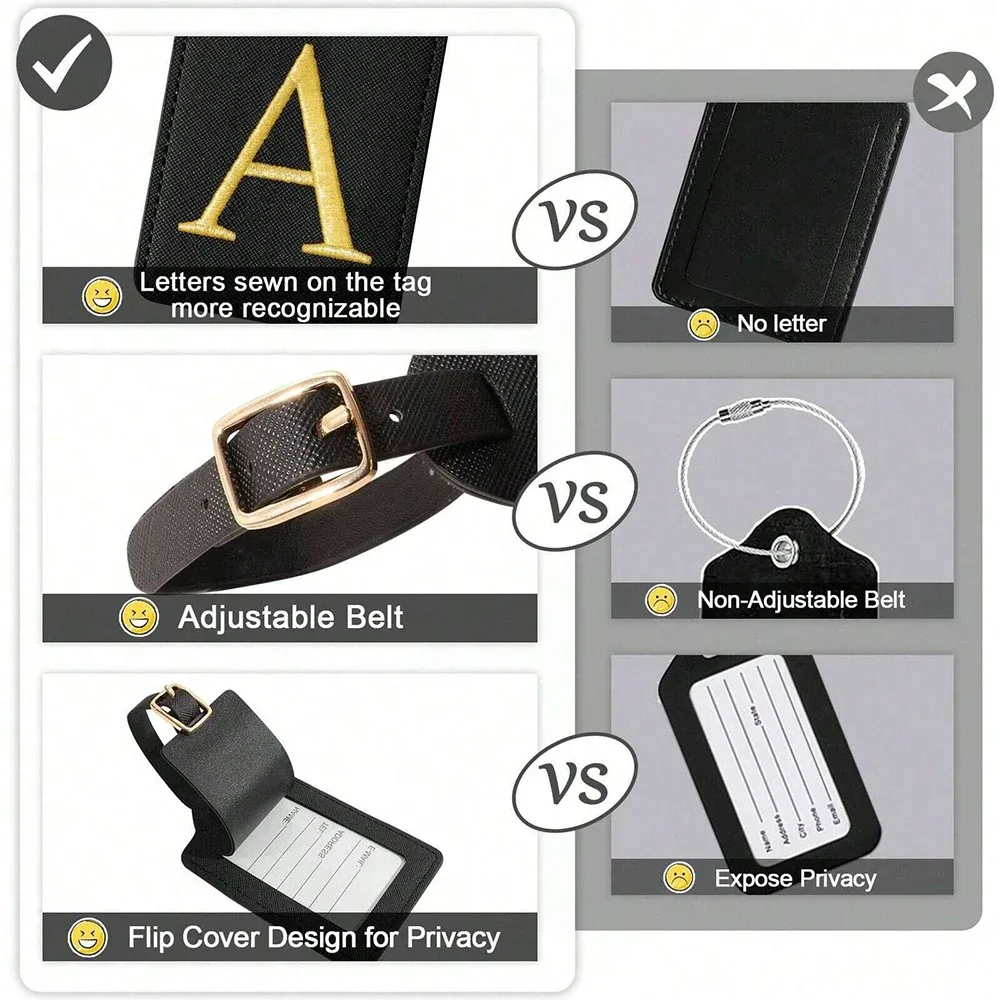 étiquette de bagage en cuir pu pour voyage-étiquette d'identification de valise durable avec couverture de confidentialité et fente pour carte nominative (a-z) liu