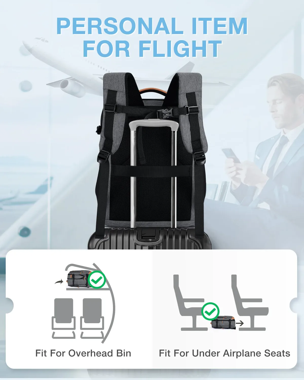 bagsmart-sac à dos de voyage extensible, sacoche pour ordinateur portable, étanche, multifonctionnel, pour l'école et les affaires, bagages, valises, 40l