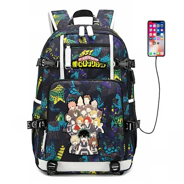 sac à dos de voyage grande capacité mha, sacs d'école imperméables pour garçons, sac à dos pour ordinateur portable avec chargement usb, sac à dos oxford pour cosplay