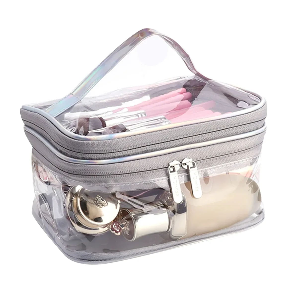 trousse de maquillage transparente avec poignée, trousse de toilette étanche portable, fournitures de rangement de voyage