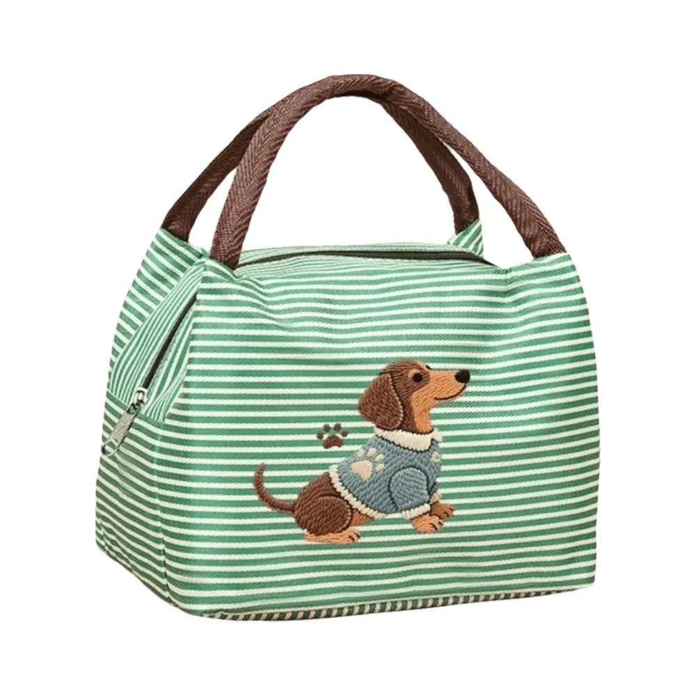 sac isotherme à déjeuner exquis avec broderie de chiot, sac fourre-tout isolé à rayures, sac portable pour aliments, idéal pour l'école