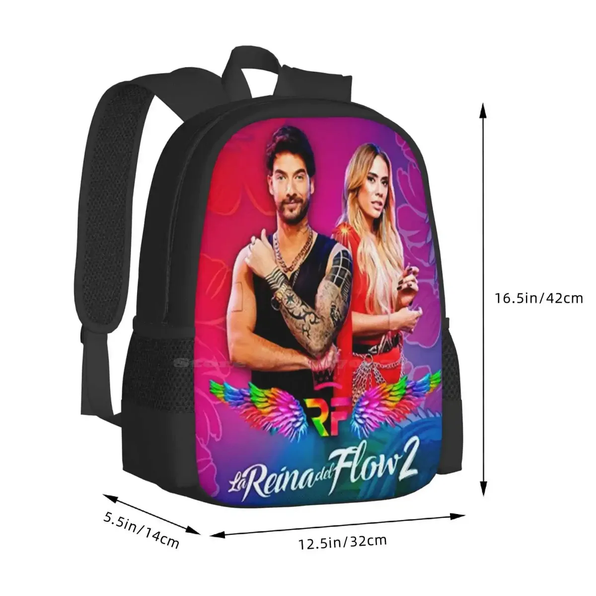 la reina del flow sac à dos scolaire de grande capacité, sacs pour ordinateur portable, cool retro vintage classic aesthetic colorful band music singer