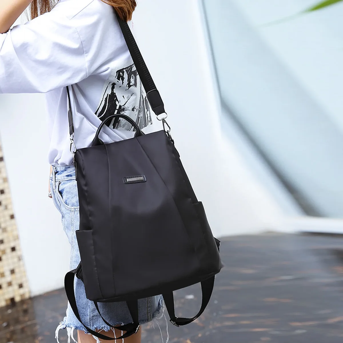 sac à dos décontracté de grande capacité pour femme, sac d'école pour femme, sac de voyage tout match pour femme, document solide simple, mode, initié, noir, ingent