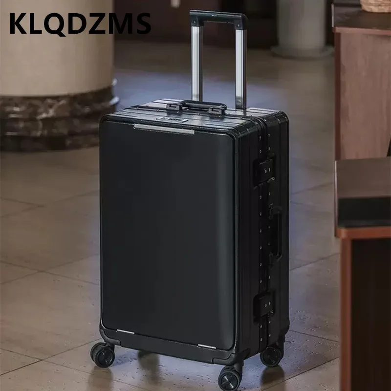klqdzms – valise multifonctionnelle à ouverture frontale, avec cadre en aluminium, 20/24/26 pouces, grande capacité, avec mot de passe, pour voyage