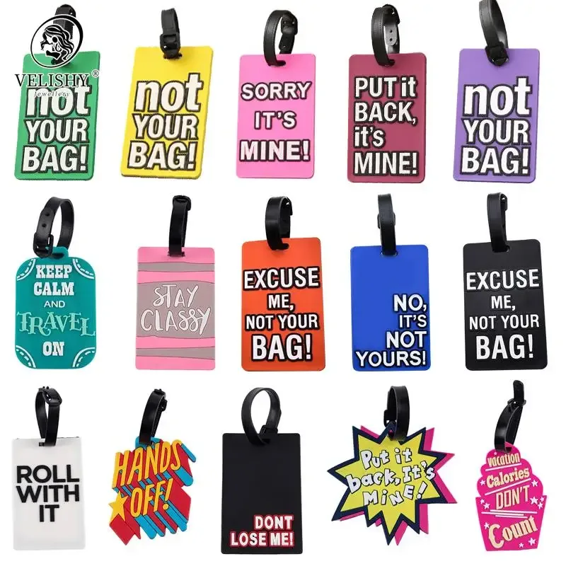 étiquettes de bagage en silicone de style dessin animé, étiquette de voyage portable, étiquette de valise, let
