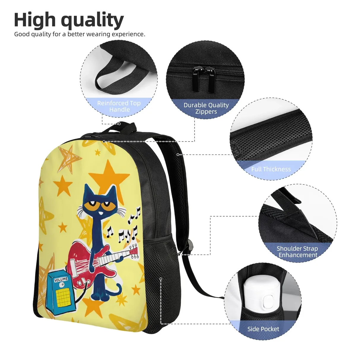 sac à dos pete cat pour homme, en polyester, sacs de voyage durables, style tendance, sacs d'école secondaire, sac à dos