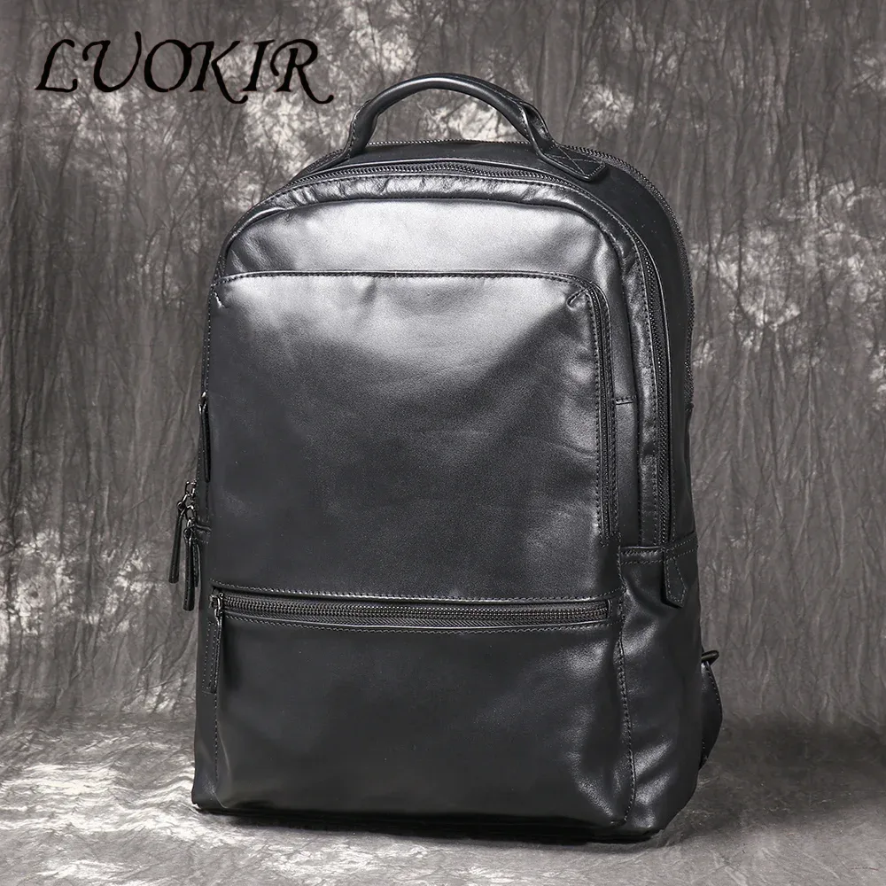 LUOKIR-Sac d'école en cuir pour hommes et femmes, sac à main en cuir de vachette superposé, sac d'ordinateur de grande capacité, sac à dos de voyage, nouveau