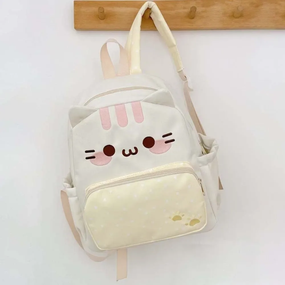 sac à dos pour chat de style japonais, grande capacité, design avec oreilles 3d, sac à dos kawaii, tons pastels, léger, motif à pois.