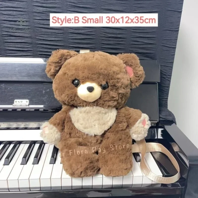 nouveau sac à dos ours brun en peluche mignon kawaii, sac à dos animal doux de haute qualité, sac à bandoulière fourrure lolita tendance, cadeau d'anniversaire pour fille