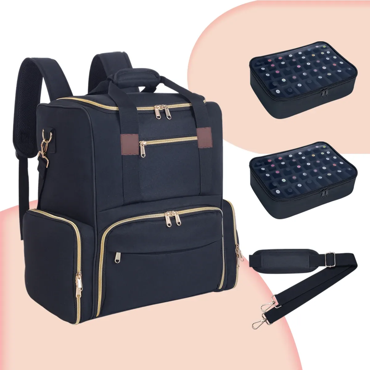 UOZL – sac à dos organisateur de vernis à ongles, contient 80 bouteilles et une lampe à ongles, fournitures avec 2 étuis amovibles, sac de rangement professionnel Tr