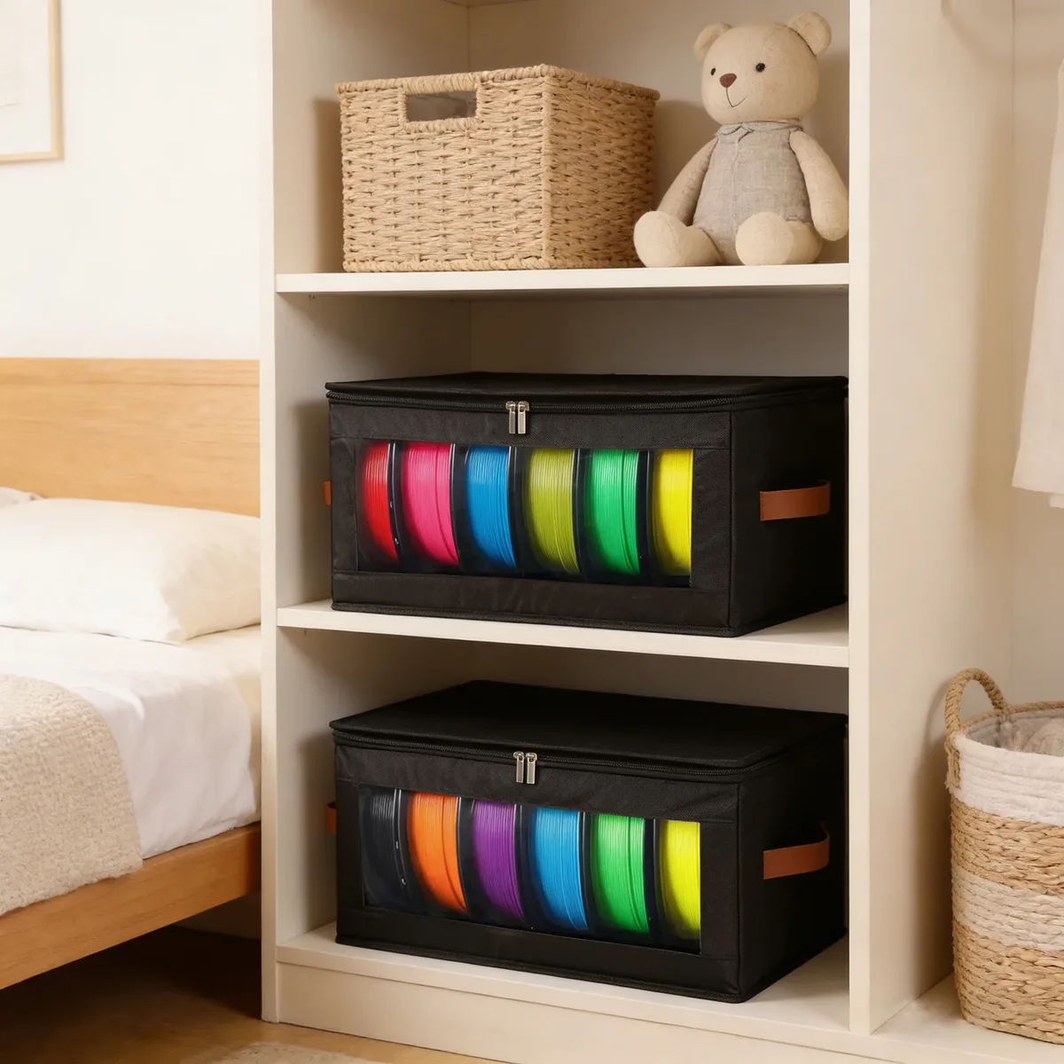 sac de rangement pour filaments d'imprimante 3d résistant à l'humidité, avec fenêtre transparente, organisateur pliable, compatible avec les bobines de filaments pla, petg, tpu, abs de 1 kg.