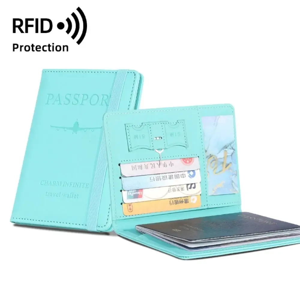 nouveau porte-passeport de couleur unie, blocage rfid, fente pour billet, clip, housse de protection, sac pour cartes de voyage en cuir