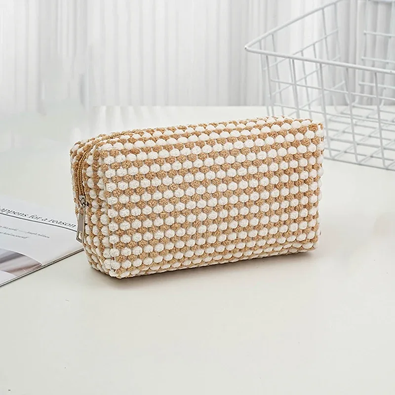 sac de maquillage en peluche à motif d'amour pour femmes, grands sacs à cosmétiques portables de voyage et de transport, trousse de toilette à fermeture éclair, sacs de rangement de lavage
