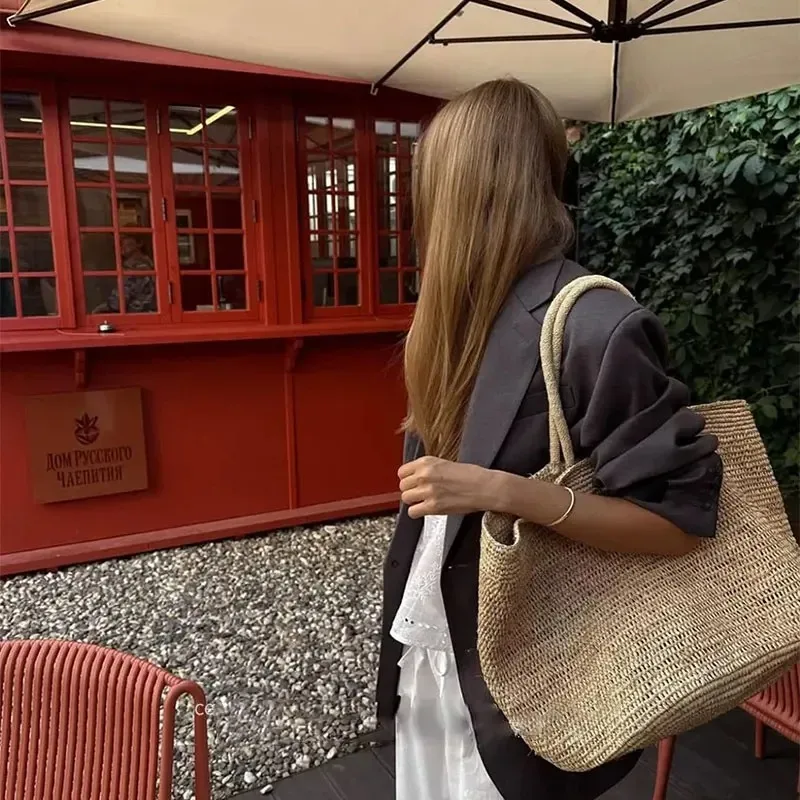 nouveau grand sac fourre-tout de voyage en raphia 100% naturel, sac à bandoulière en herbe tressée, sac à main de luxe, sac de plage designer, sac cabas