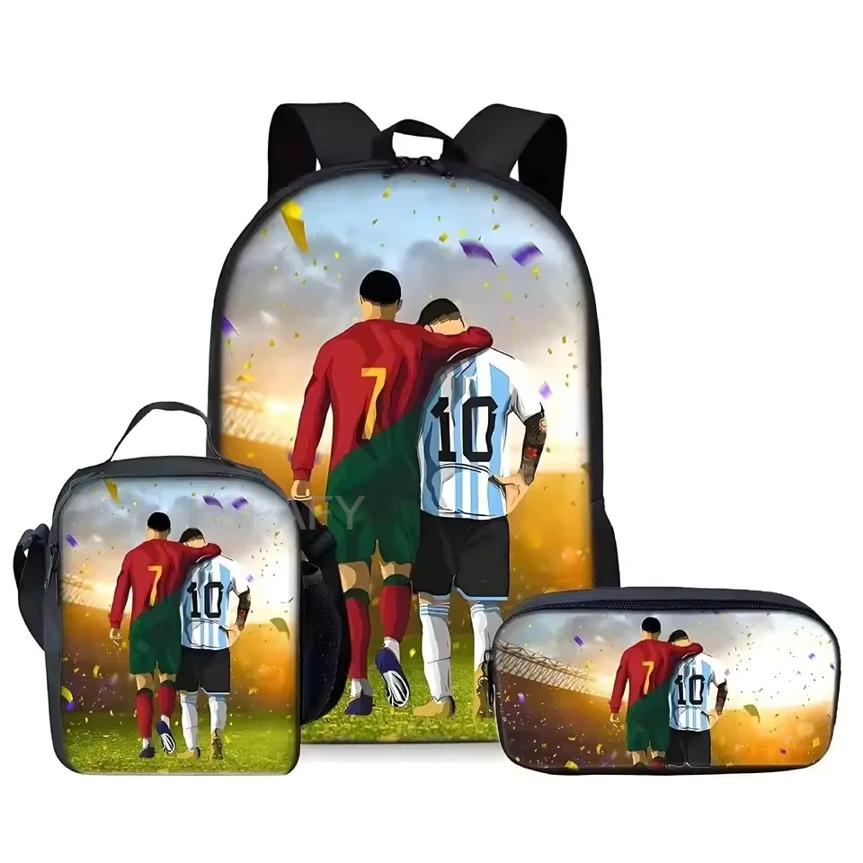 ensemble de sacs à dos 3 pièces à motif cr7 soccer star – sac à dos décontracté de grande capacité avec pochette et sac fourre-tout assortis, parfait pour le quotidien